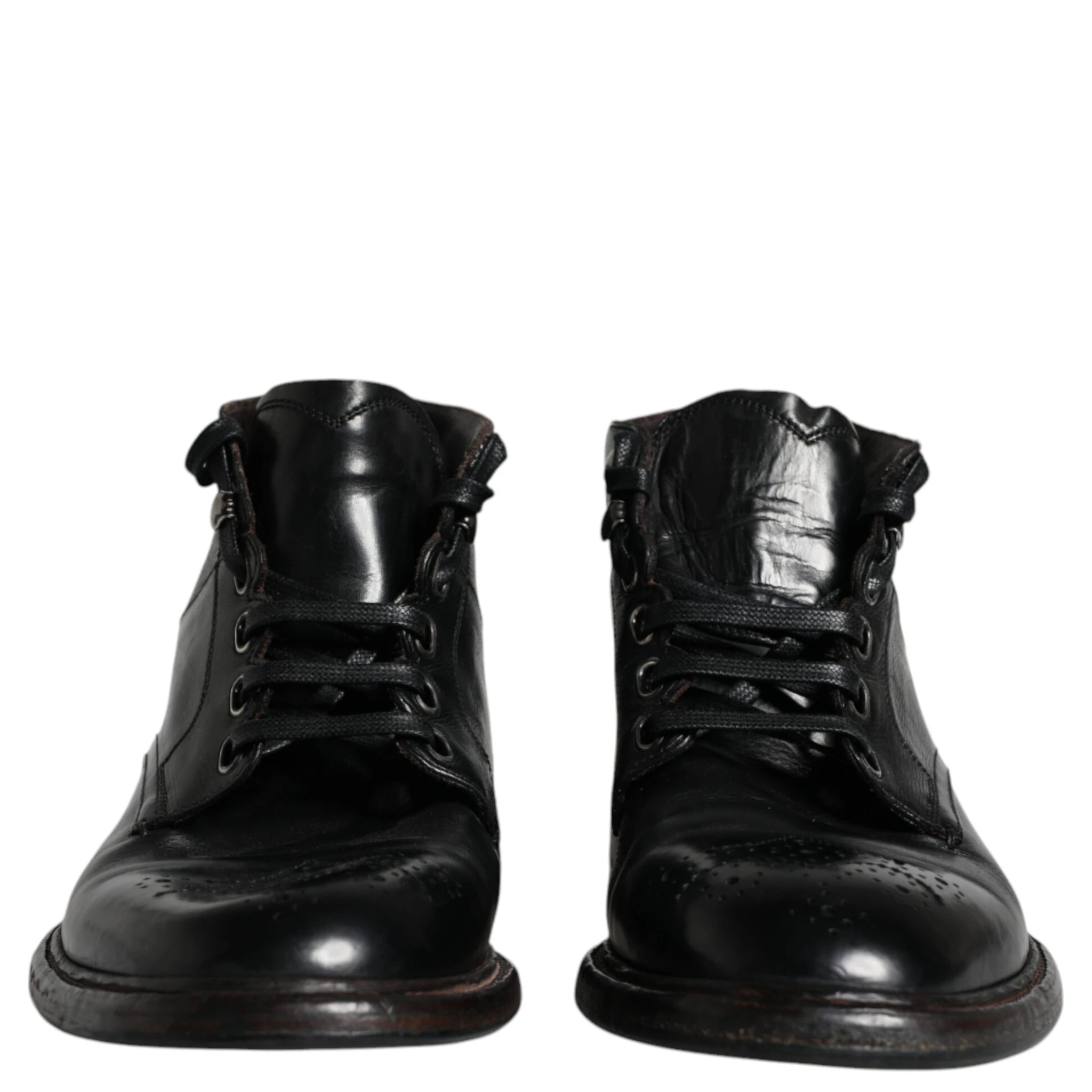 Black Leather Men Short Boots Lace Up Shoes