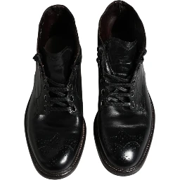 Black Leather Men Short Boots Lace Up Shoes