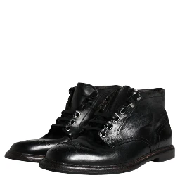 Black Leather Men Short Boots Lace Up Shoes