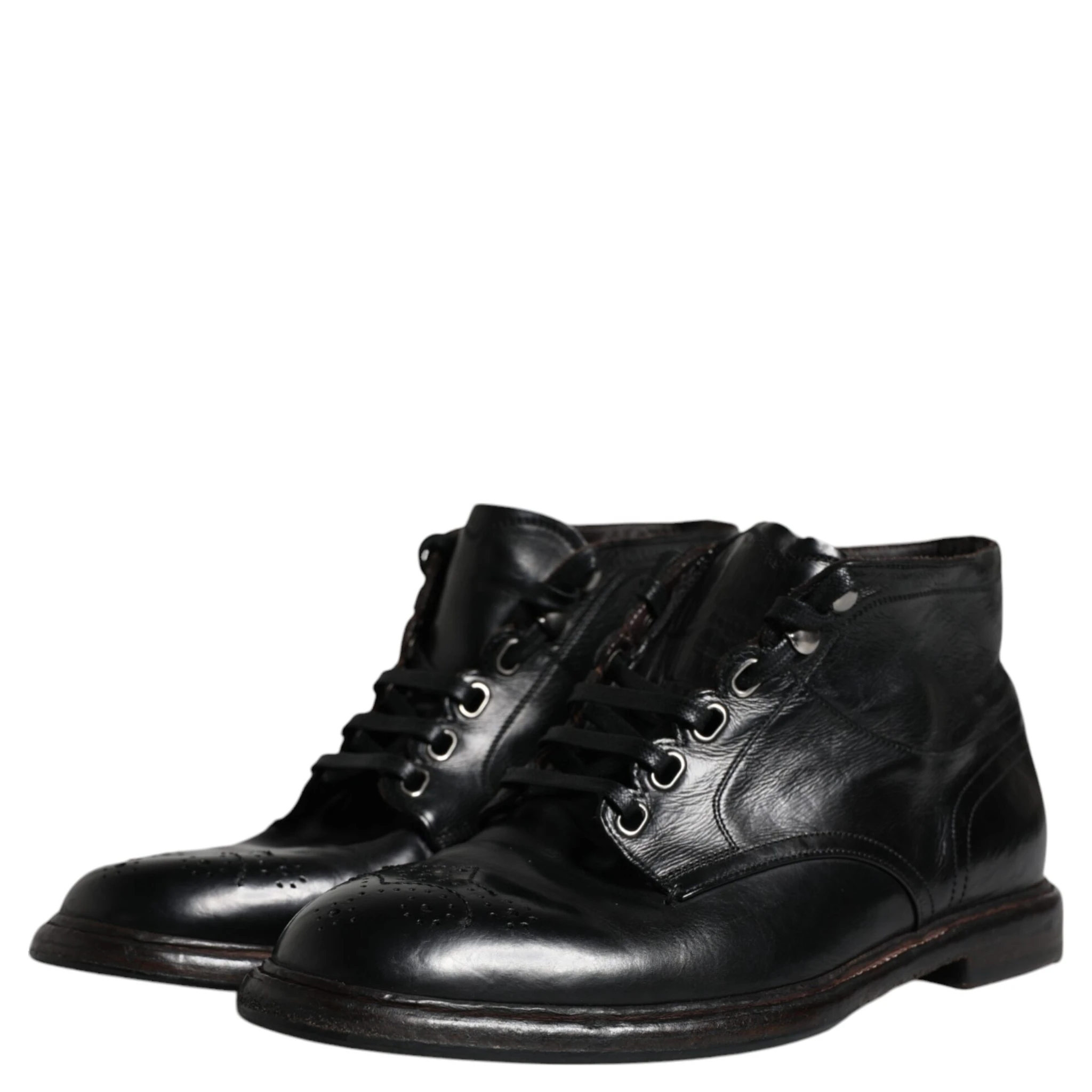 Black Leather Men Short Boots Lace Up Shoes