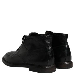 Black Leather Men Short Boots Lace Up Shoes