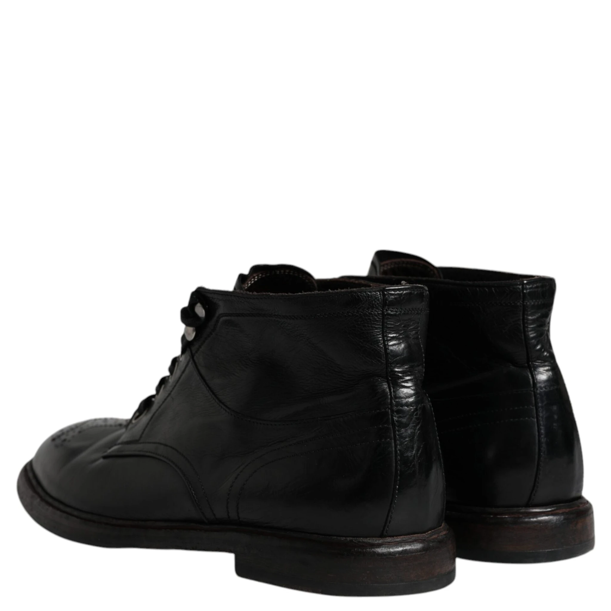 Black Leather Men Short Boots Lace Up Shoes