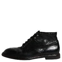 Black Leather Men Short Boots Lace Up Shoes