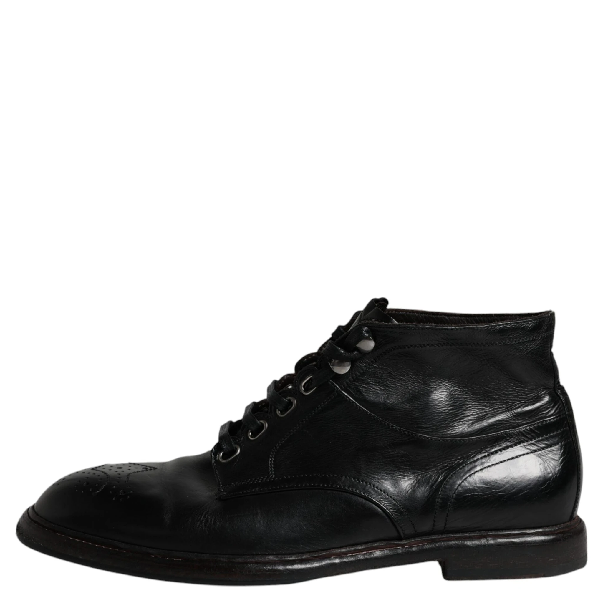 Black Leather Men Short Boots Lace Up Shoes
