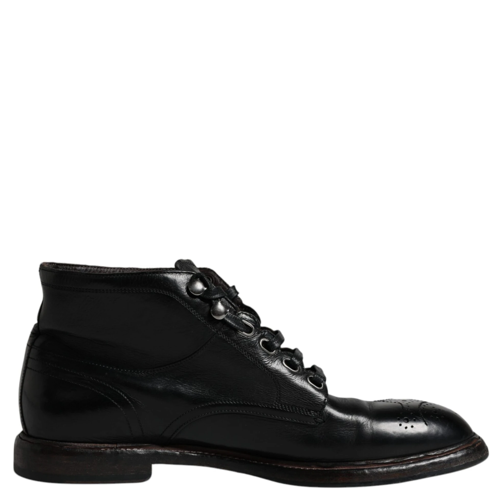 Black Leather Men Short Boots Lace Up Shoes