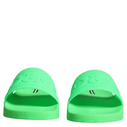 Green Leather Slides Sandals Beachwear Shoes