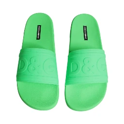 Green Leather Slides Sandals Beachwear Shoes