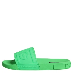 Green Leather Slides Sandals Beachwear Shoes