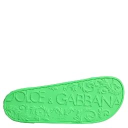 Green Leather Slides Sandals Beachwear Shoes