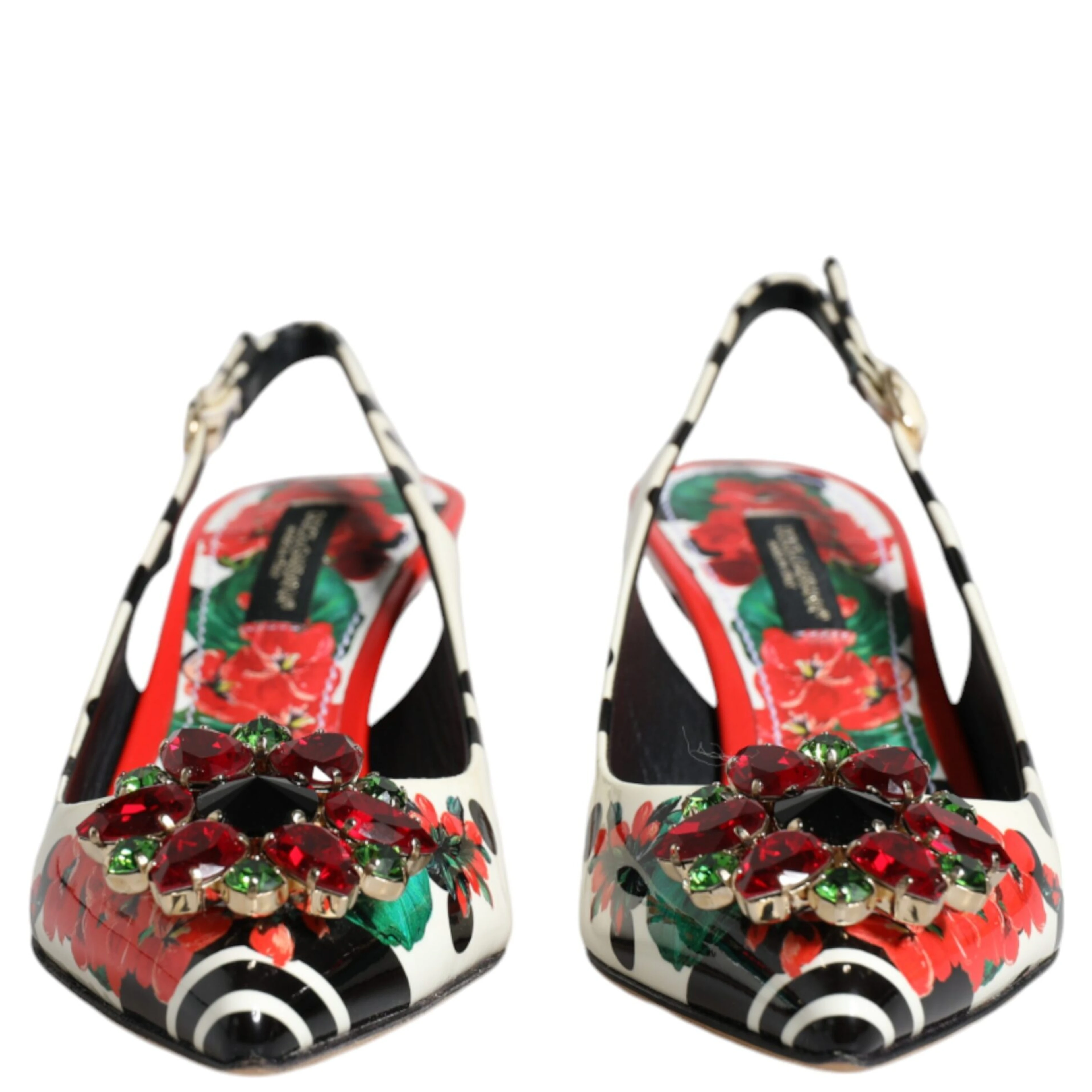 Multicolor Leather Crystal Heels Slingback Shoes