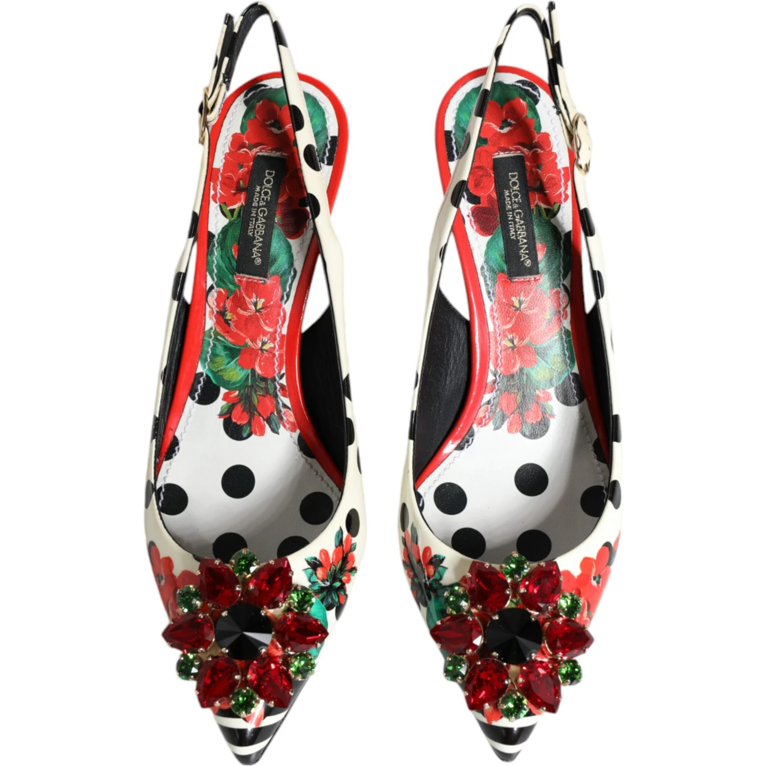 Multicolor Leather Crystal Heels Slingback Shoes