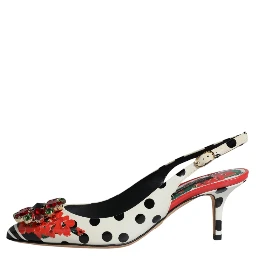 Multicolor Leather Crystal Heels Slingback Shoes
