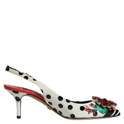 Multicolor Leather Crystal Heels Slingback Shoes
