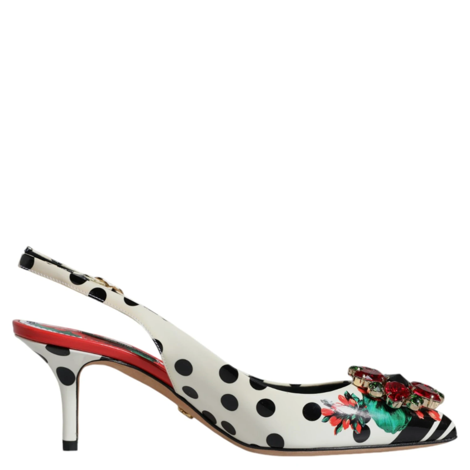Multicolor Leather Crystal Heels Slingback Shoes
