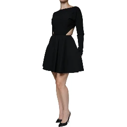 Black Viscose Cut Out A-line Long Sleeves Mini Dress