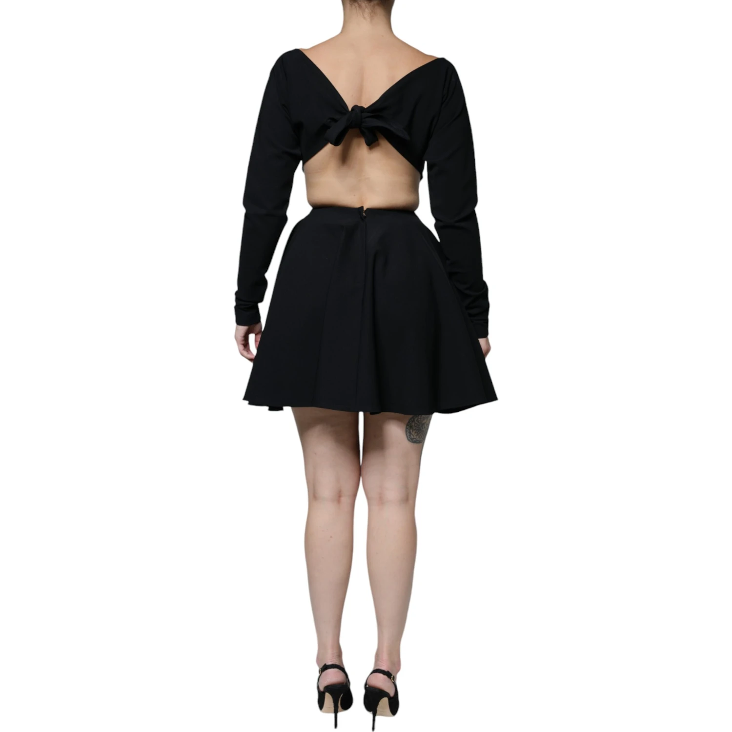 Black Viscose Cut Out A-line Long Sleeves Mini Dress