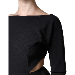 Black Viscose Cut Out A-line Long Sleeves Mini Dress