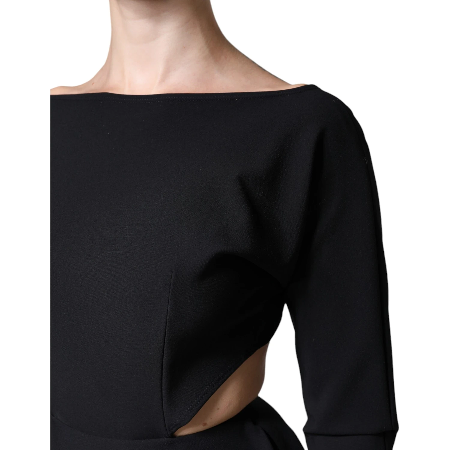 Black Viscose Cut Out A-line Long Sleeves Mini Dress
