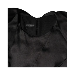 Black Satin Long Sleeves Wrap Sheath Mini Dress