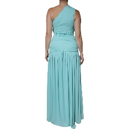 Light Blue Jersey Long Drape One Shoulder Dress
