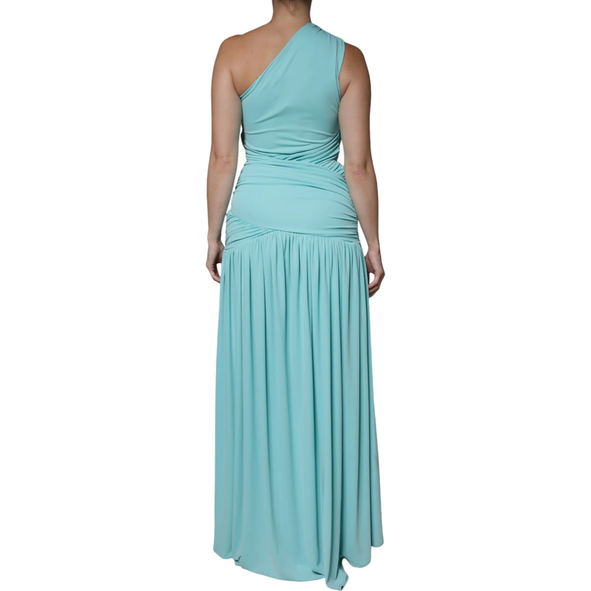 Light Blue Jersey Long Drape One Shoulder Dress