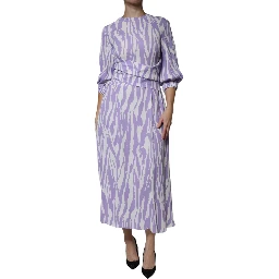 White Purple Patterned Viscose Short Sleeves Maxi Dress