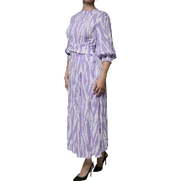 White Purple Patterned Viscose Short Sleeves Maxi Dress