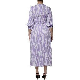 White Purple Patterned Viscose Short Sleeves Maxi Dress