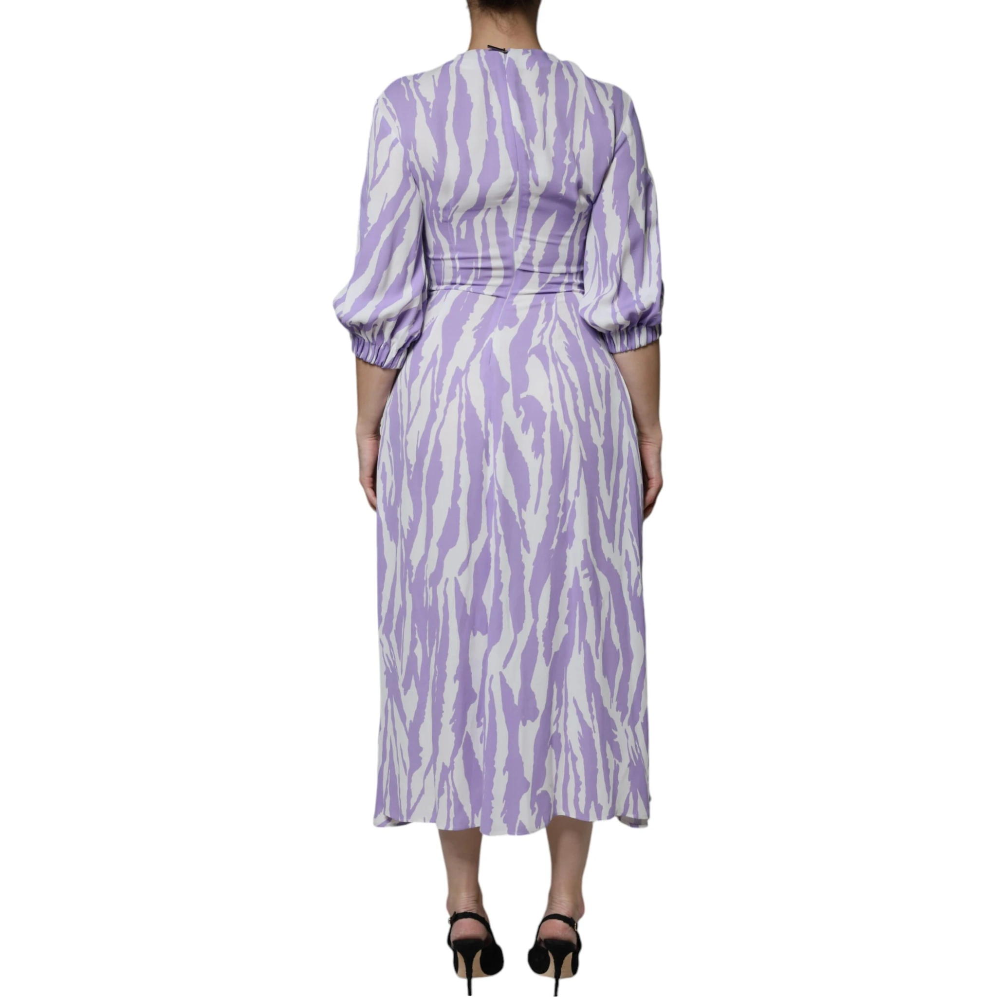White Purple Patterned Viscose Short Sleeves Maxi Dress