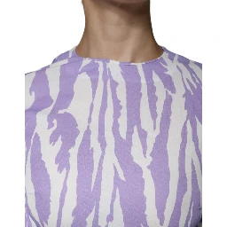 White Purple Patterned Viscose Short Sleeves Maxi Dress