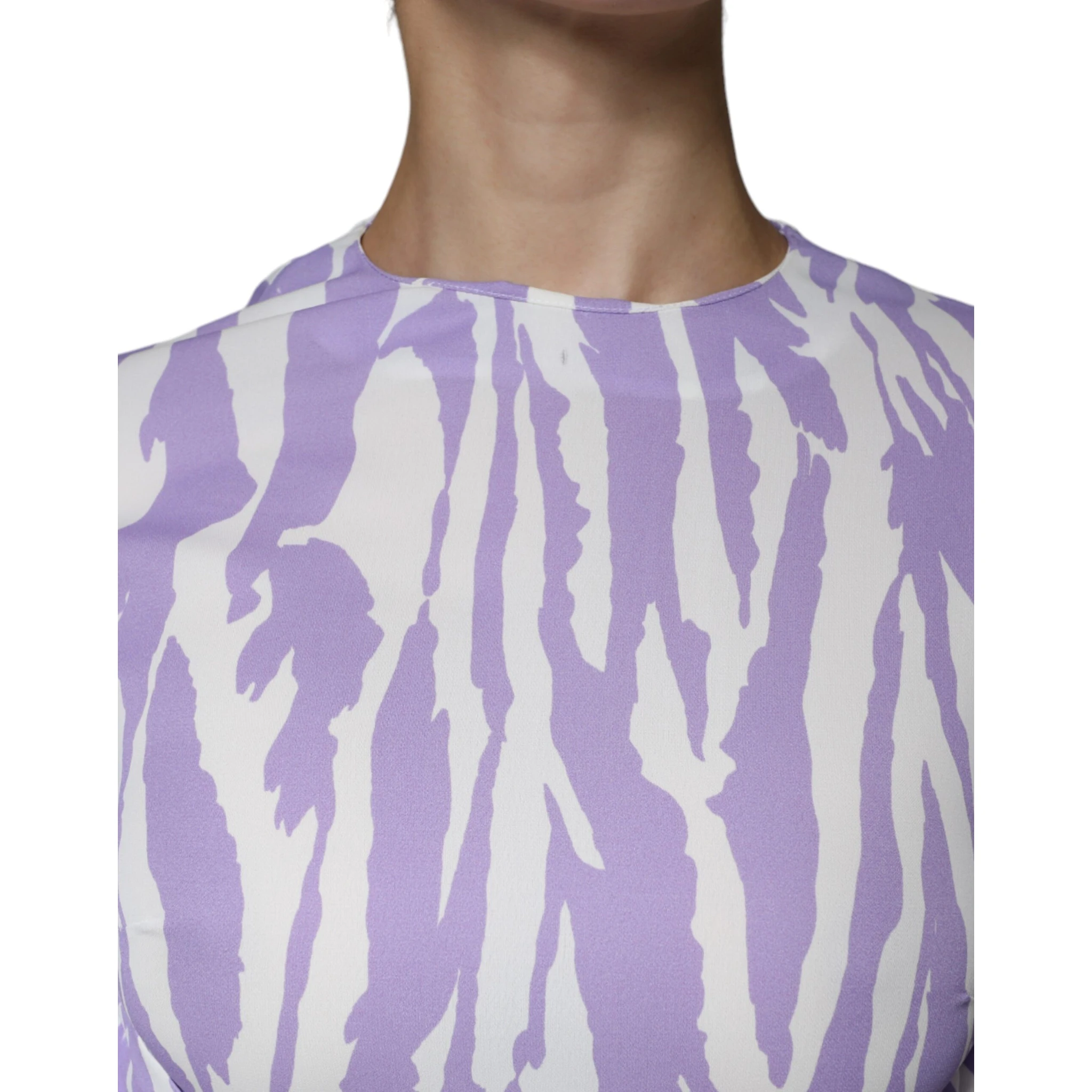 White Purple Patterned Viscose Short Sleeves Maxi Dress