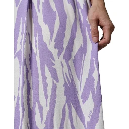 White Purple Patterned Viscose Short Sleeves Maxi Dress