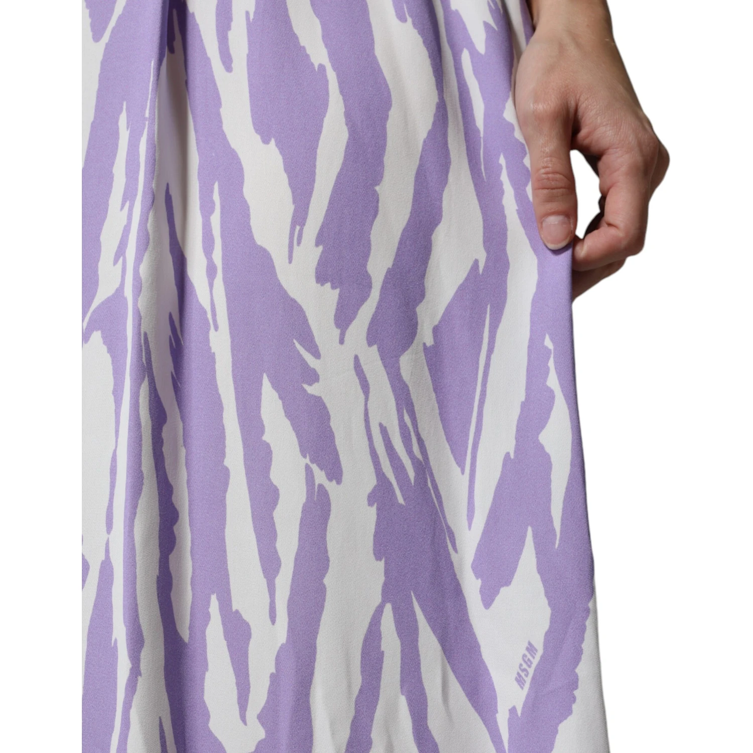 White Purple Patterned Viscose Short Sleeves Maxi Dress