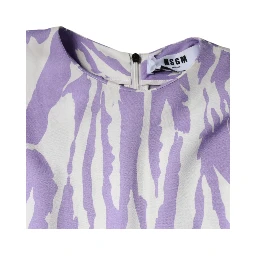 White Purple Patterned Viscose Short Sleeves Maxi Dress