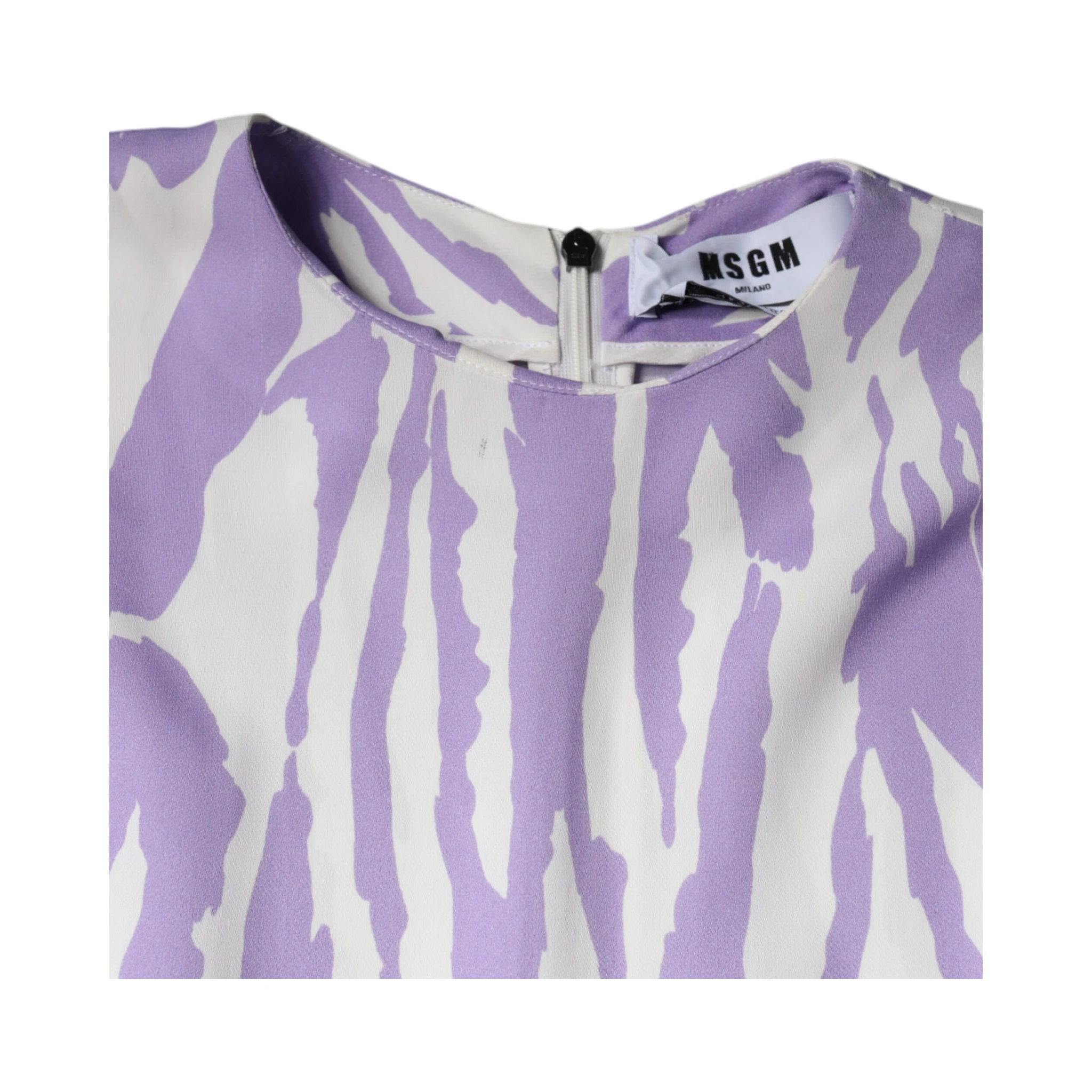 White Purple Patterned Viscose Short Sleeves Maxi Dress