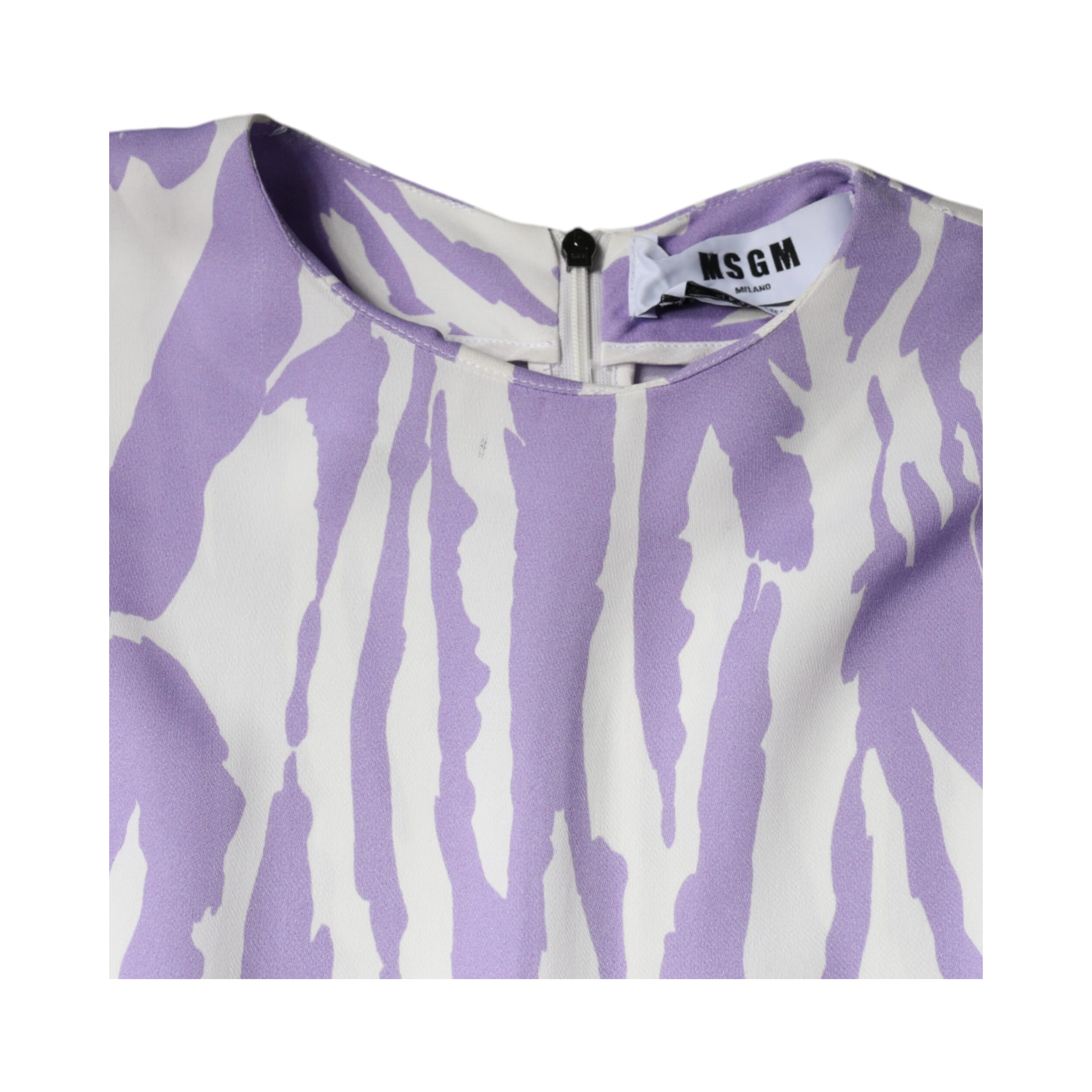 White Purple Patterned Viscose Short Sleeves Maxi Dress