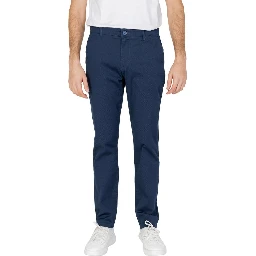 Blue Cotton Casual Pants