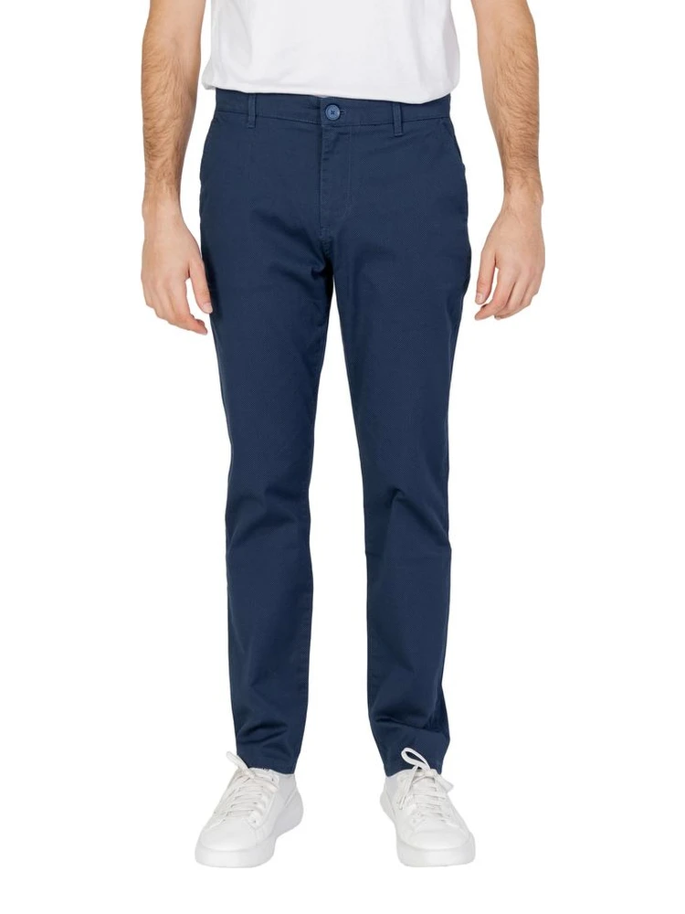 Blue Cotton Casual Pants