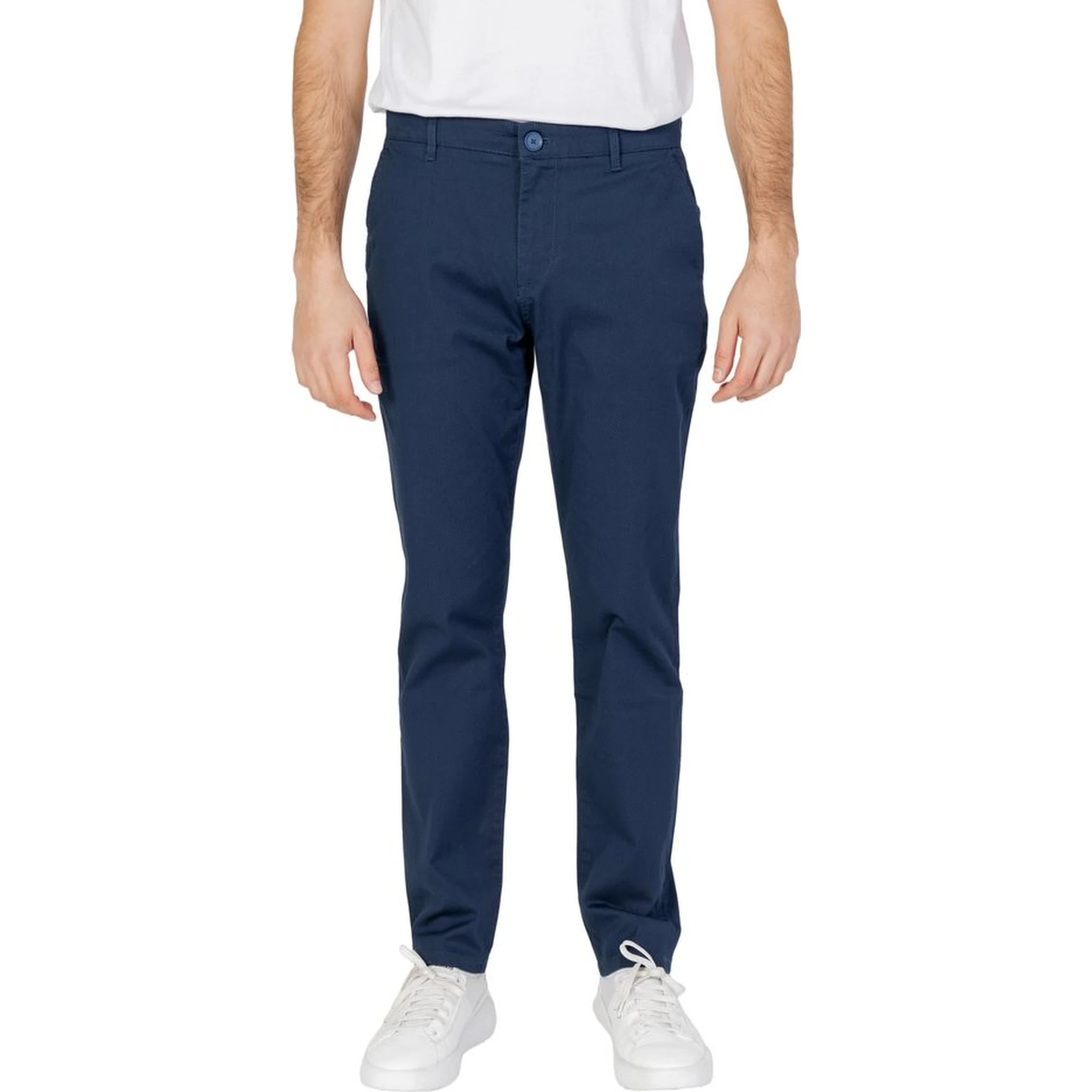 Blue Cotton Casual Pants