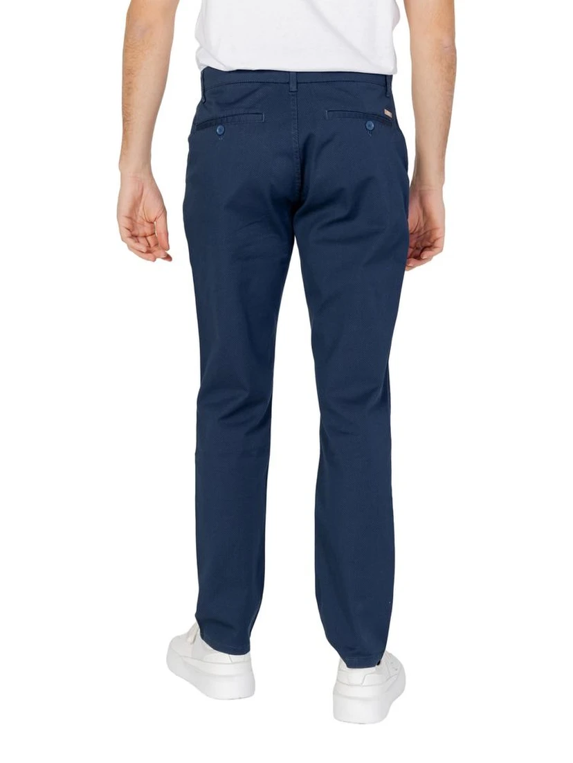 Blue Cotton Casual Pants