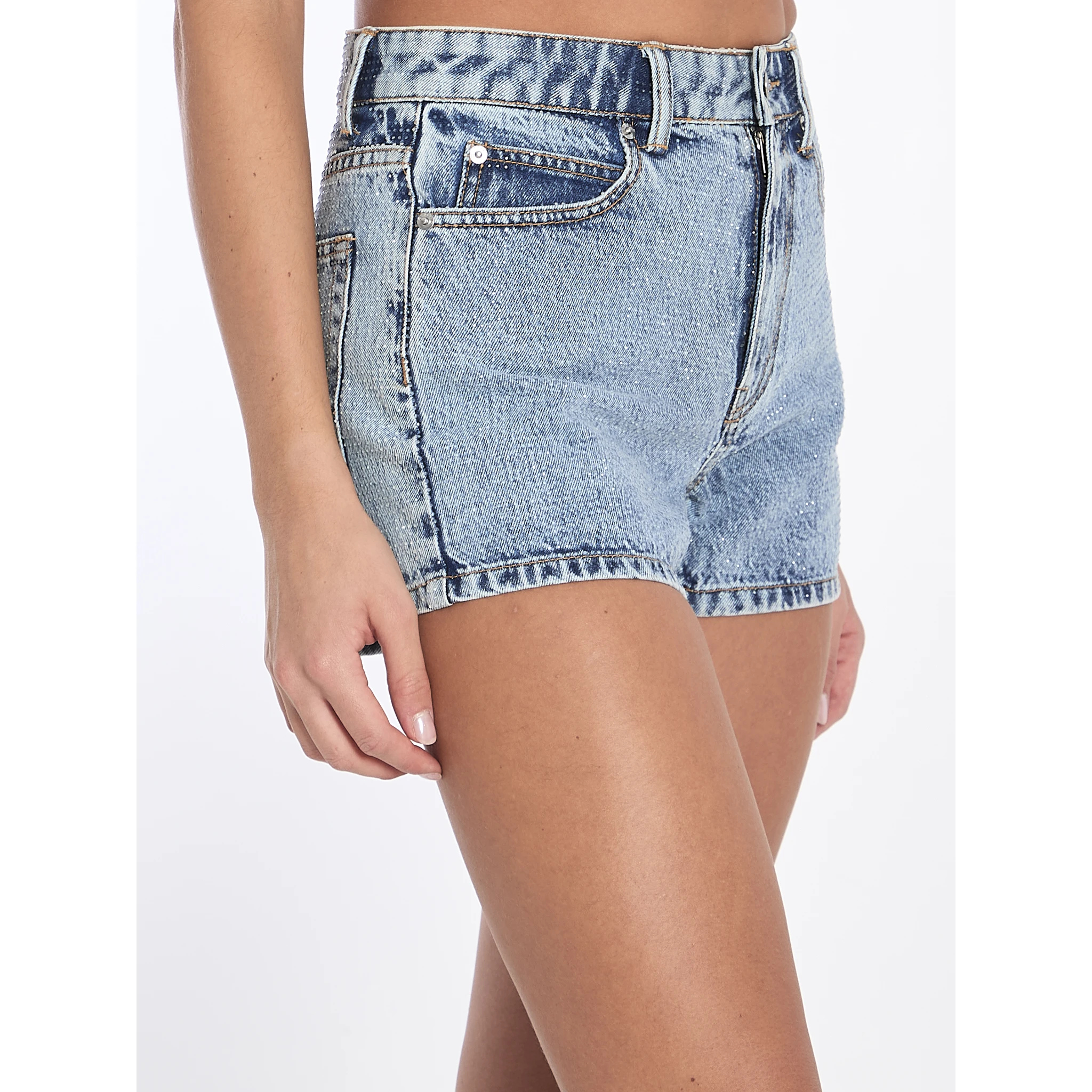 Denim shorts with crystals