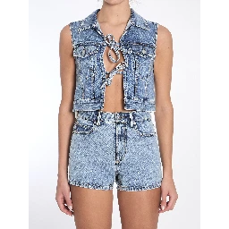 Cropped vest with bows and crystals