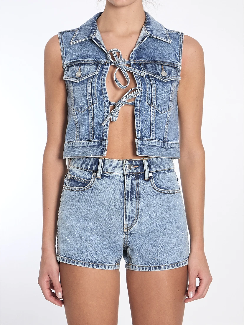 Cropped vest with bows and crystals