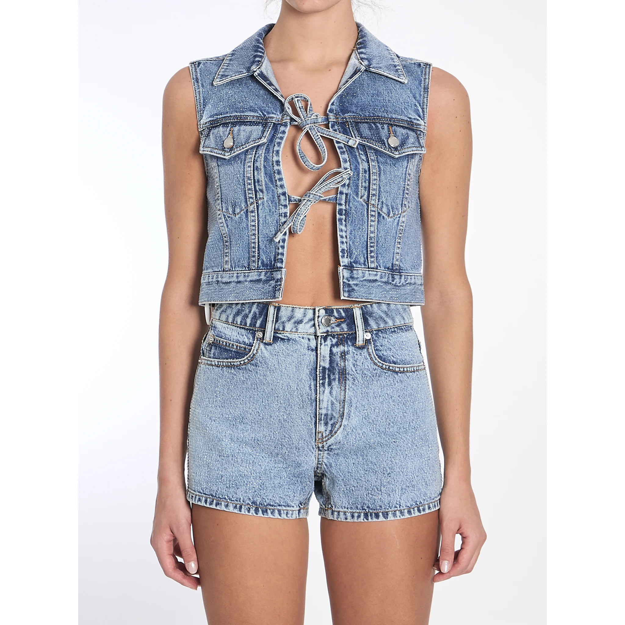 Cropped vest with bows and crystals