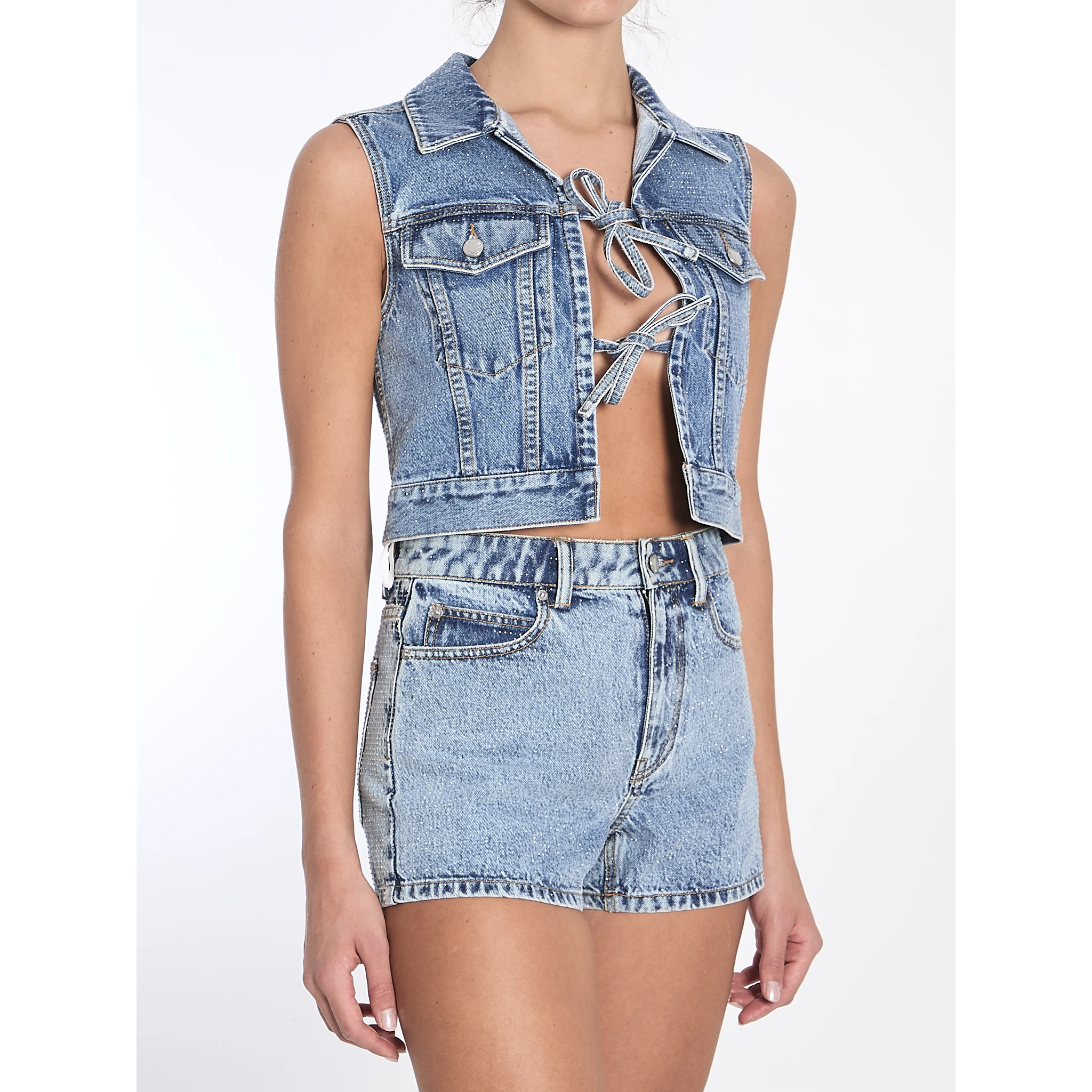 Cropped vest with bows and crystals