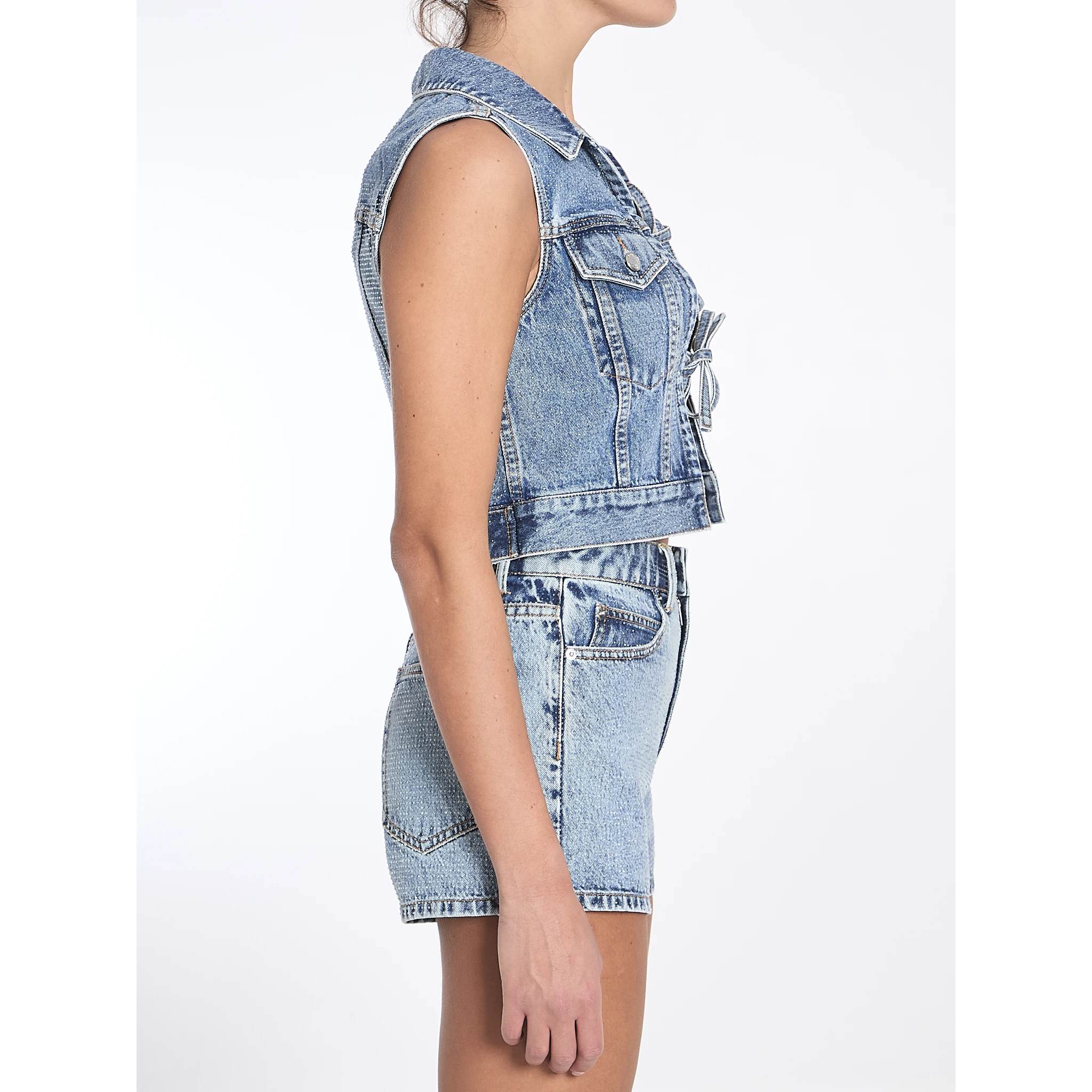 Cropped vest with bows and crystals