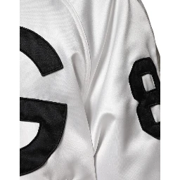 White Polyester Logo Full Zip Bomber Jacket