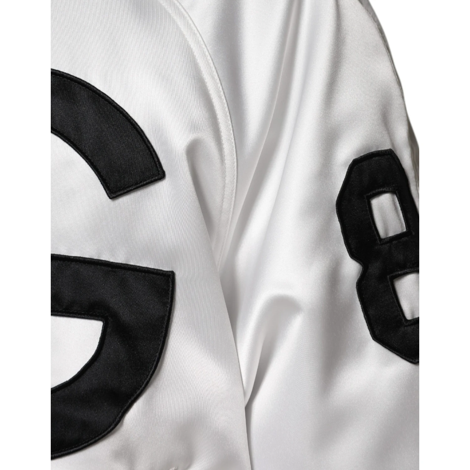 White Polyester Logo Full Zip Bomber Jacket