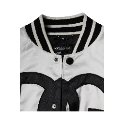 White Polyester Logo Full Zip Bomber Jacket