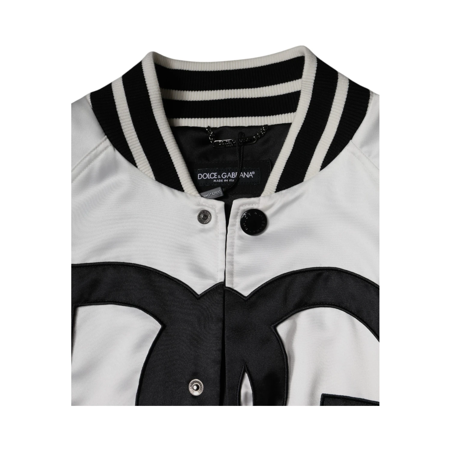 White Polyester Logo Full Zip Bomber Jacket